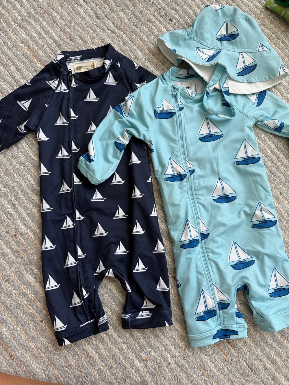 Baby Sailboat Zip One-Piece Swimsuit - Navy & Light Blue